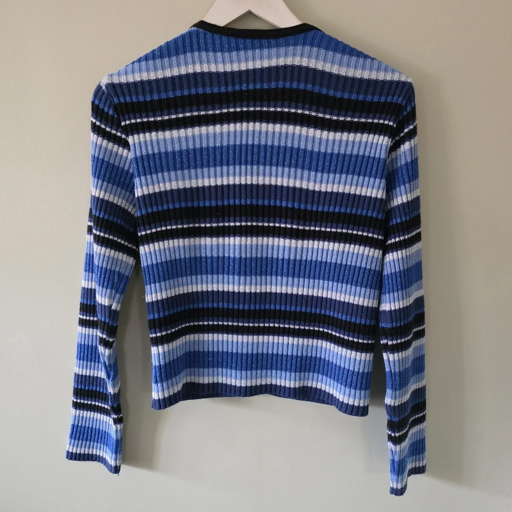 Le Chateau M Vintage Y2K Eclectic Coquette Striped Ribbed Knit Cardigan - Picture 10 of 12